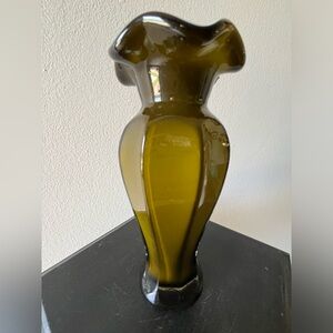 COATED GLASS Vase Vintage Olive 🫒 Green and White Inner